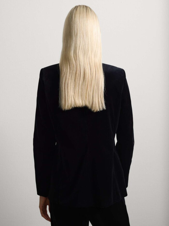 STEFANEL Regular fit velvet and pure cotton blazer Gunmetal black - Image 5