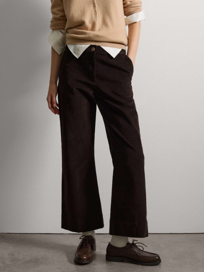 STEFANEL Flare Velvet Trousers Dark Brown - Image 2