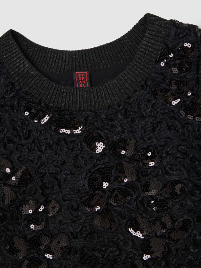 STEFANEL Regular fit transparent crop top with sequins Black - Image 4
