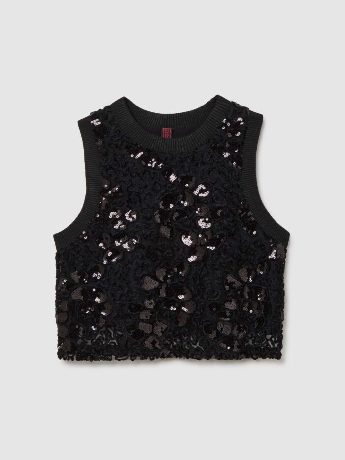 STEFANEL Regular fit transparent crop top with sequins Black - Image 6