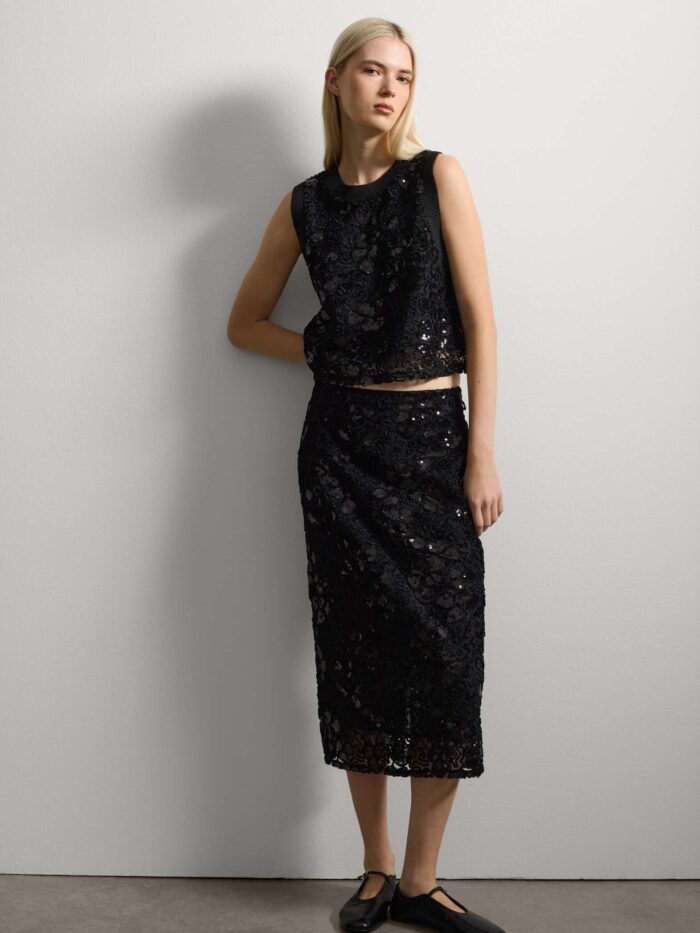 STEFANEL Regular fit transparent crop top with sequins Black - Image 3