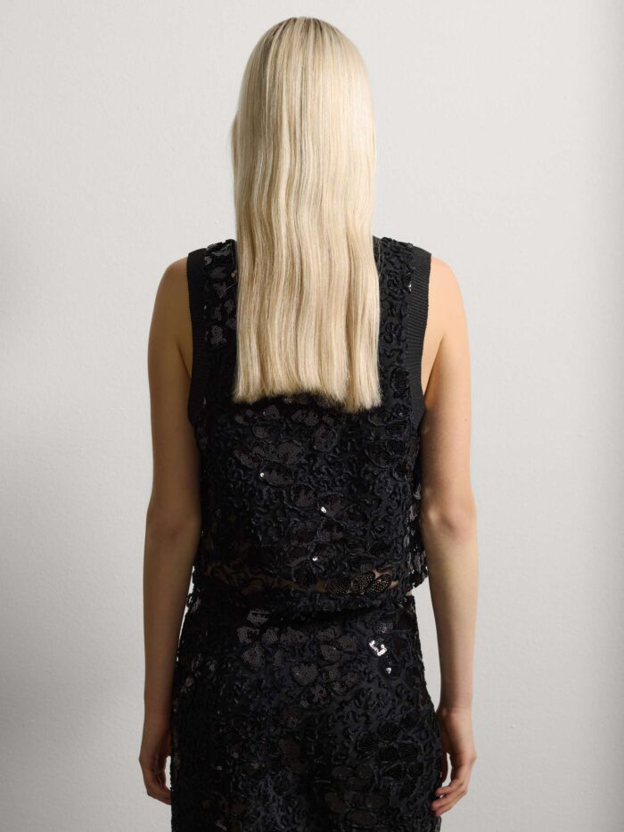 STEFANEL Regular fit transparent crop top with sequins Black - Image 5