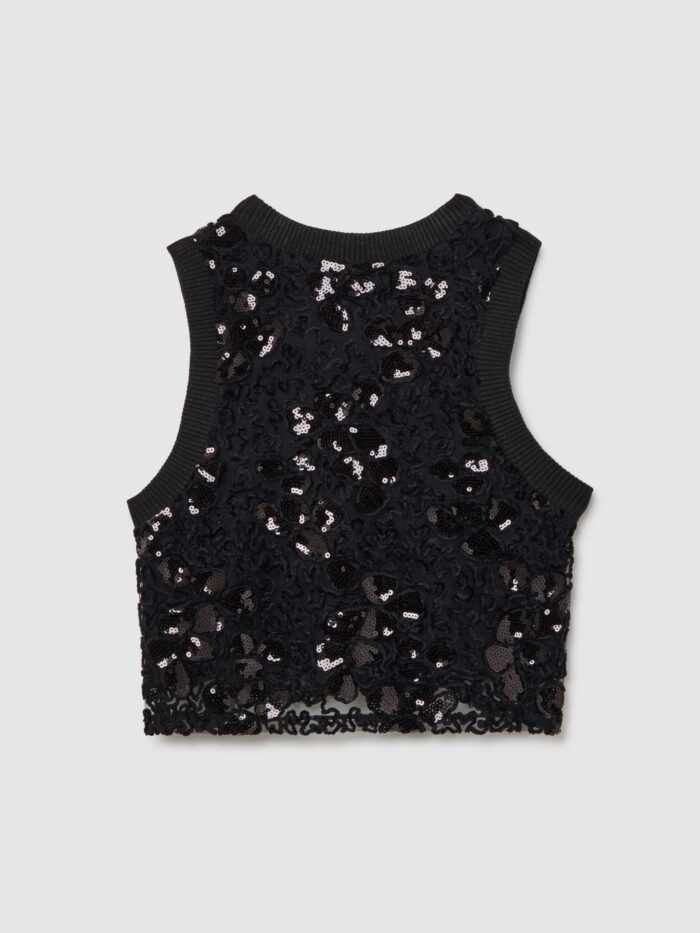 STEFANEL Regular fit transparent crop top with sequins Black - Image 7