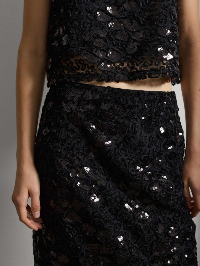 STEFANEL Skirt with floral sequin appliques Black - Image 3