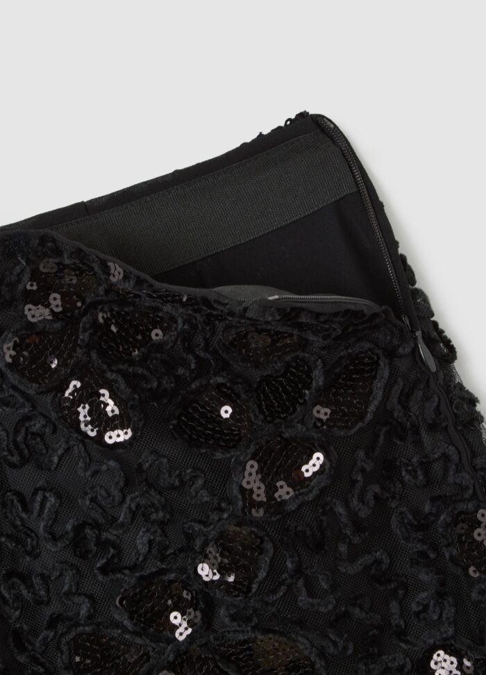 STEFANEL Skirt with floral sequin appliques Black - Image 4