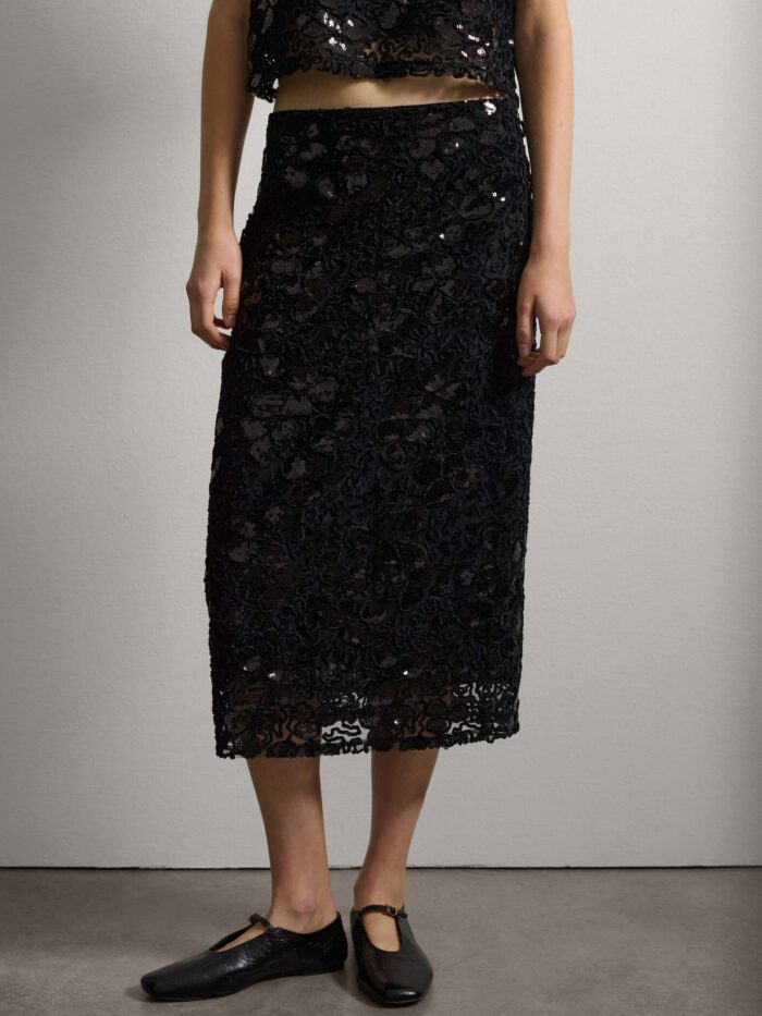 STEFANEL Skirt with floral sequin appliques Black - Image 2