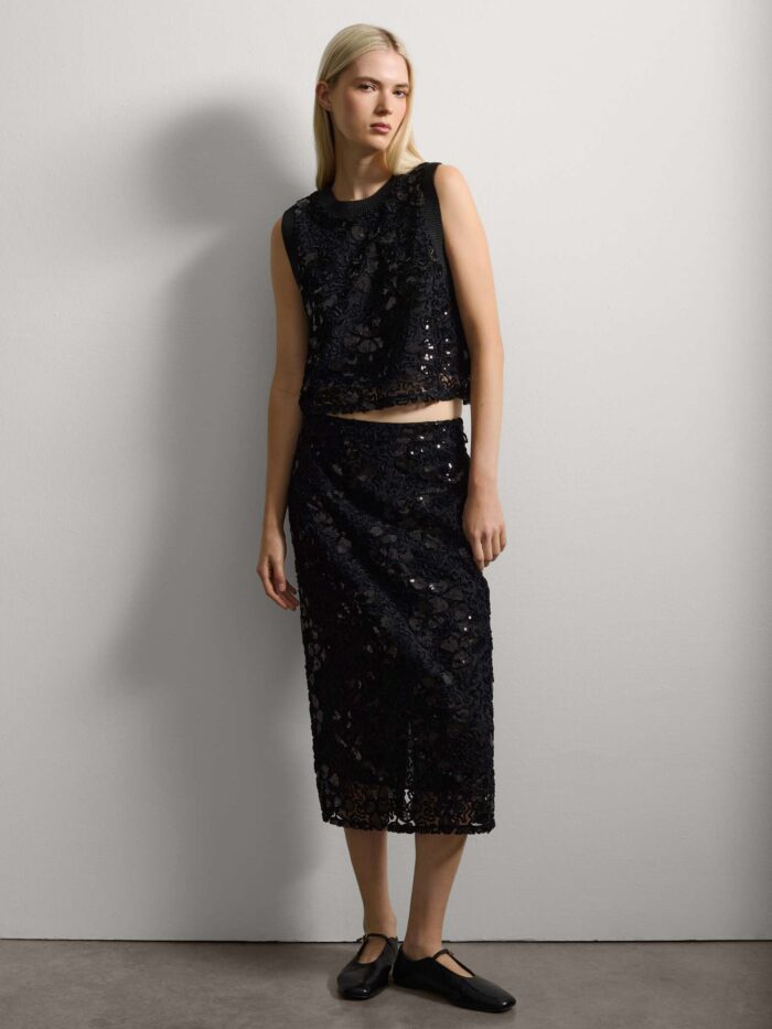 STEFANEL Skirt with floral sequin appliques Black - Image 1