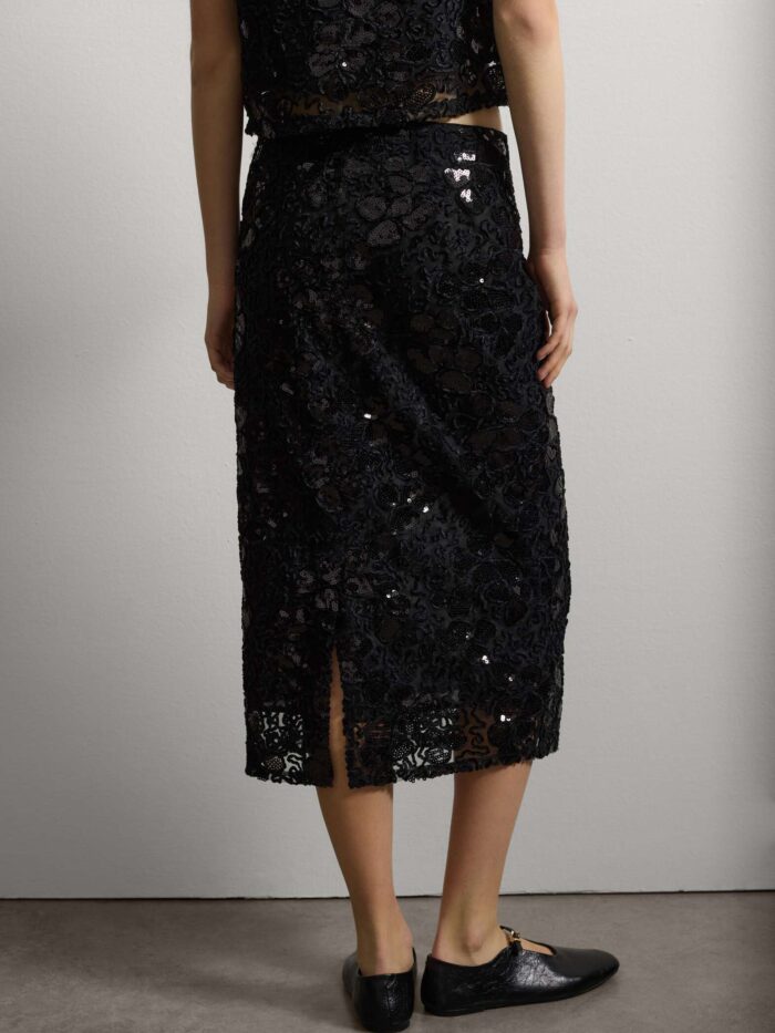 STEFANEL Skirt with floral sequin appliques Black - Image 5