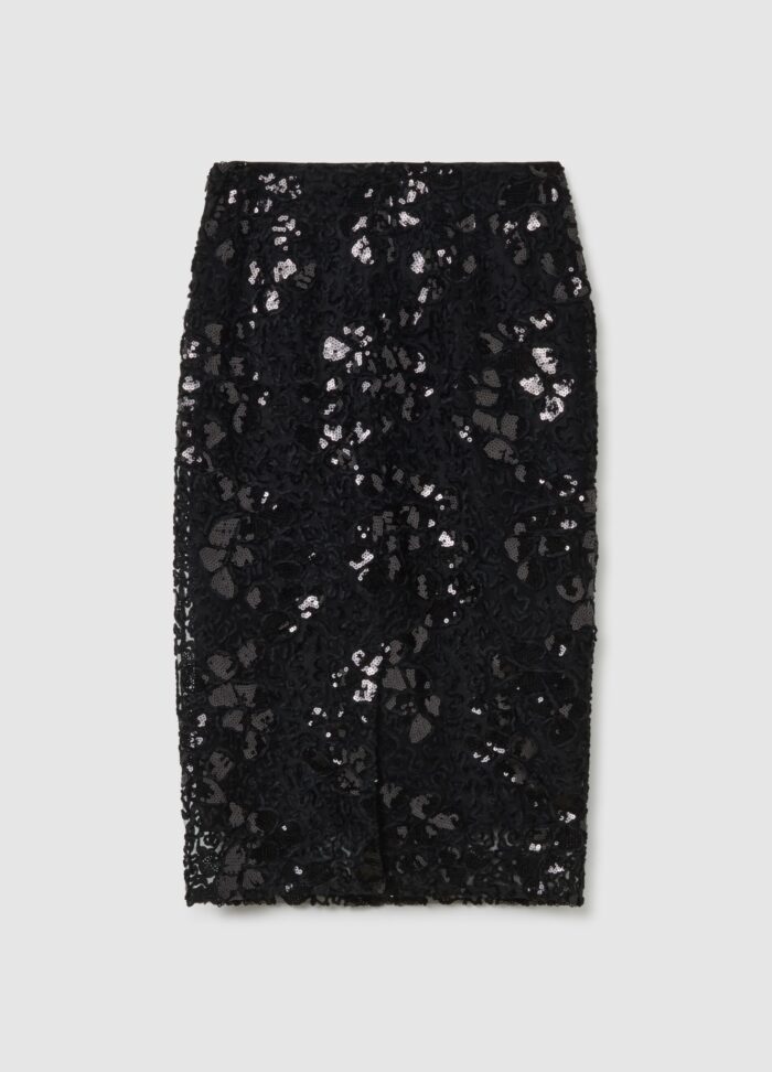 STEFANEL Skirt with floral sequin appliques Black - Image 7