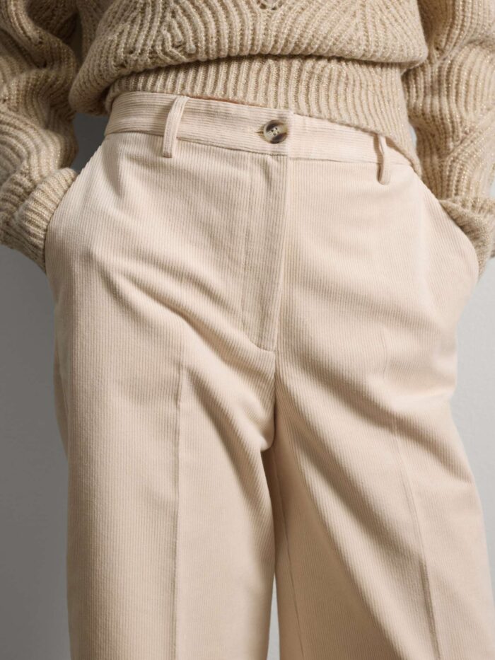 STEFANEL Stretch Cotton Flare Trousers Light Beige - Image 4