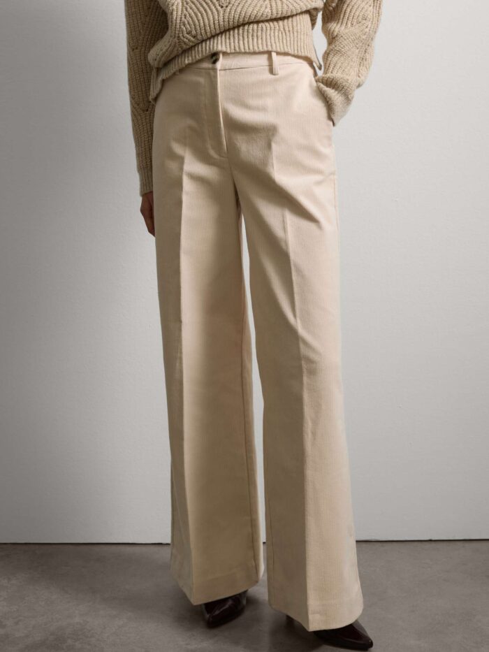 STEFANEL Stretch Cotton Flare Trousers Light Beige - Image 2