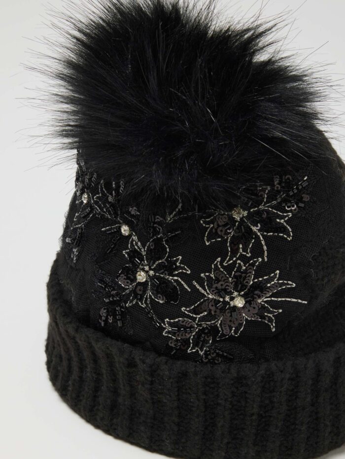 STEFANEL Hat with pon pon Gunmetal Black - Image 2