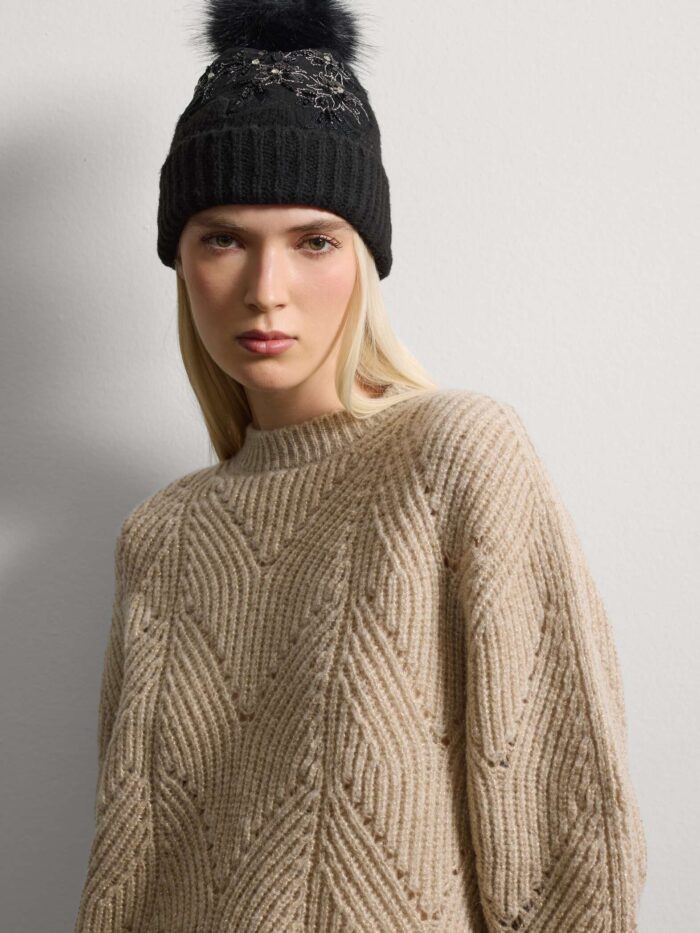 STEFANEL Hat with pon pon Gunmetal Black - Image 3