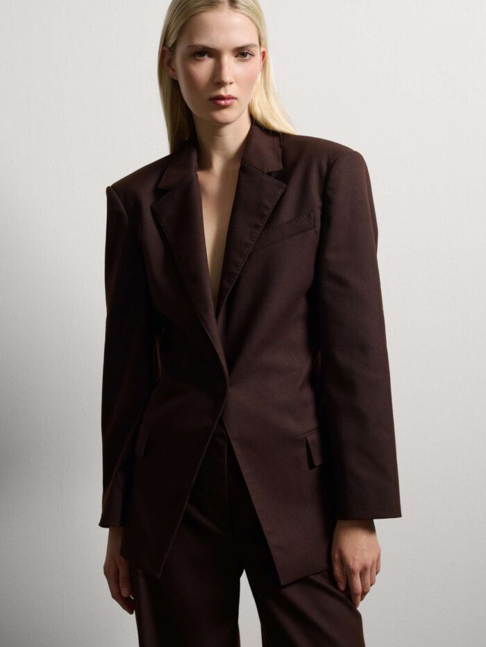 003568977_SF STEFANEL Slim fit blazer with button Brown - Image 1