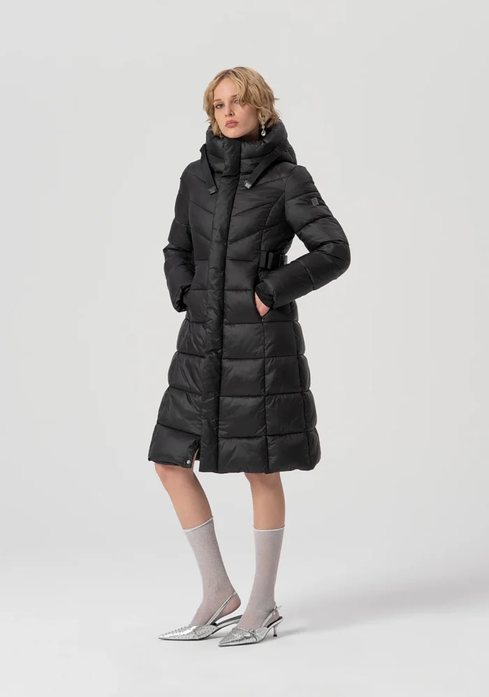 FS25WC3001O42301-053-1 FRACOMINA Long padded jacket regular fit made in quilted nylon Black - Image 1