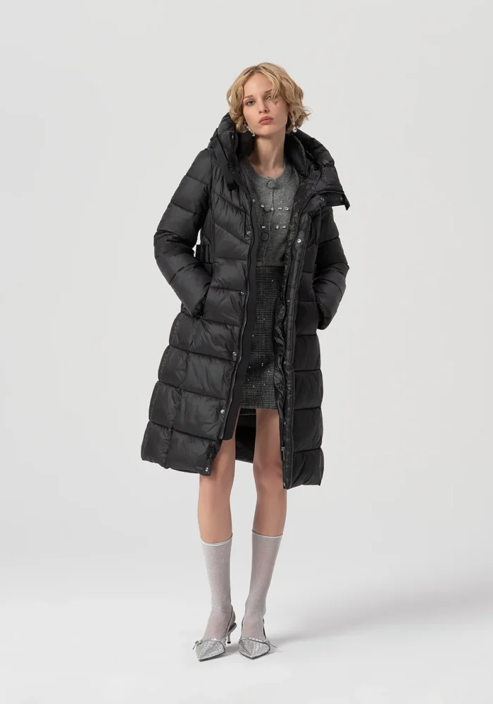 FRACOMINA Long padded jacket regular fit made in quilted nylon Black - Image 2