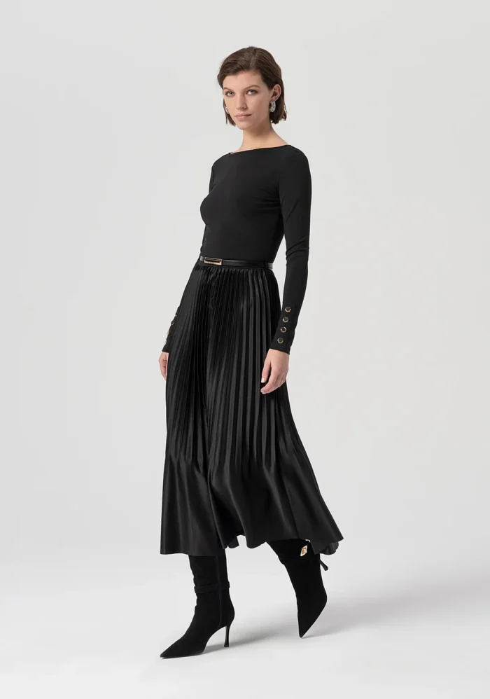 FS25WD2003W411F9-053-1 FRACOMINA Long dress regular fit made in mixed fabric Black - Image 1