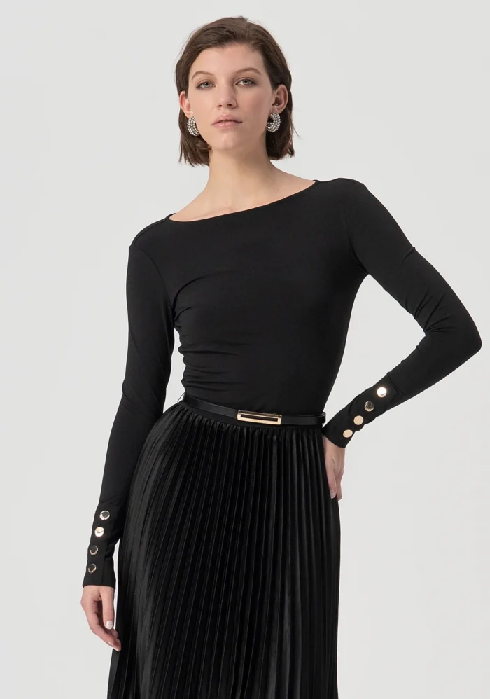 FRACOMINA Long dress regular fit made in mixed fabric Black - Image 2