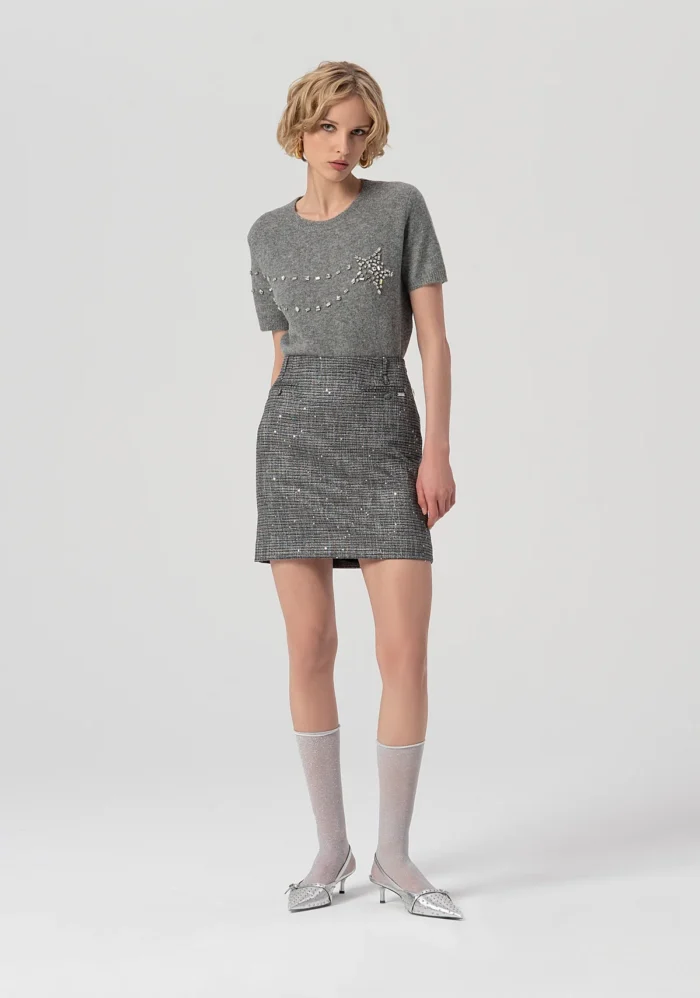 FRACOMINA Knitwear with short sleeves and star shaped application with shiny stones Grey - Image 4