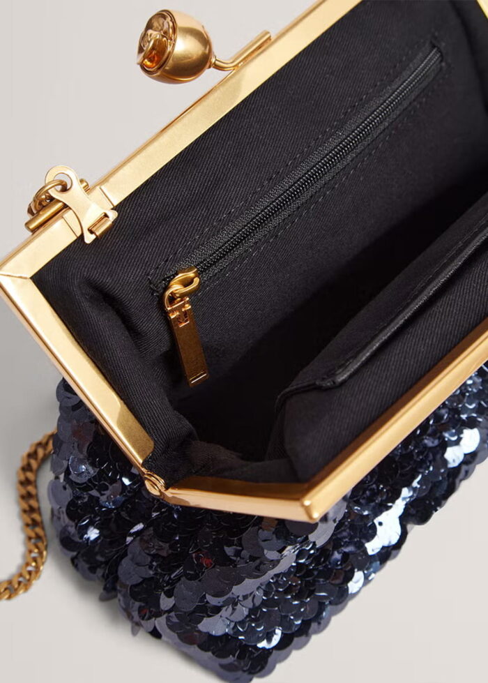 TED BAKER Sequin Rose Clasp Clutch Bag Navy - Image 3