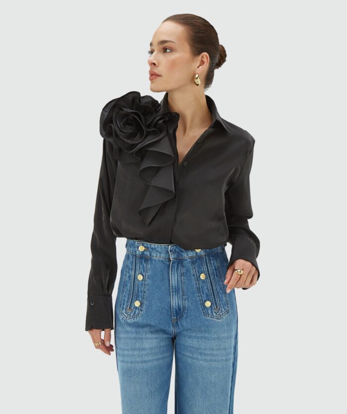 brisa_black_jv-2511-0104-300_winter-25-drop-3_bm_104 JOSH-V BRISA regular fit blouse in organza Black - Image 1