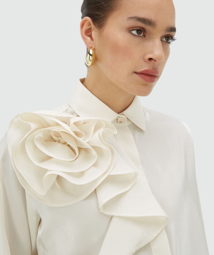 JOSH-V BRISA regular fit blouse in organza  Creme white - Image 2