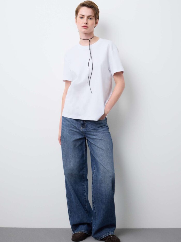 STEFANEL Regular fit pure cotton crew neck T-shirt White - Image 3