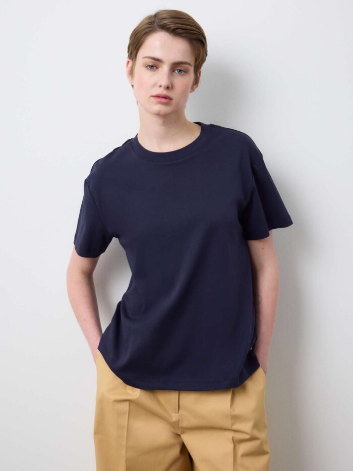 STEFANEL Regular fit pure cotton crew neck T-shirt Blue - Image 2