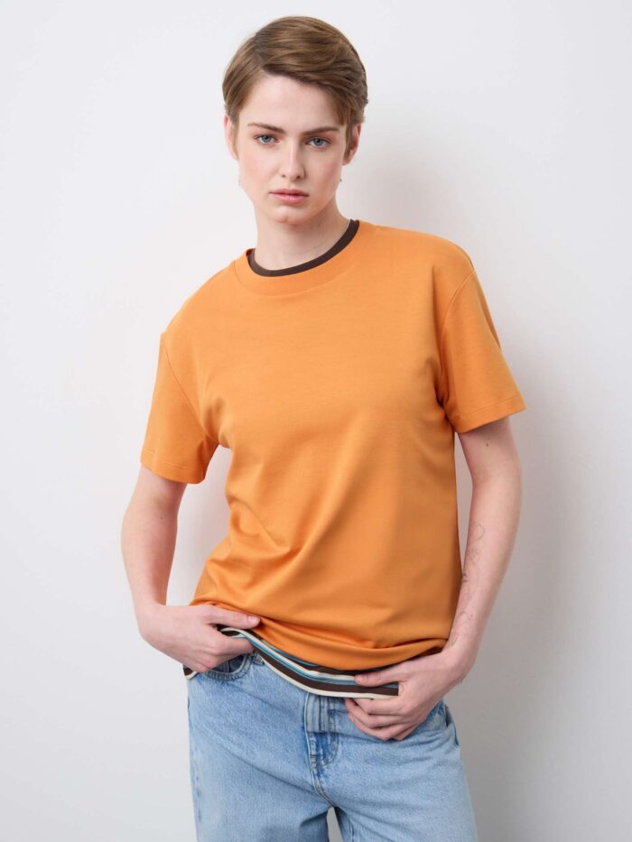 STEFANEL Regular fit pure cotton crew neck T-shirt Orange - Image 2