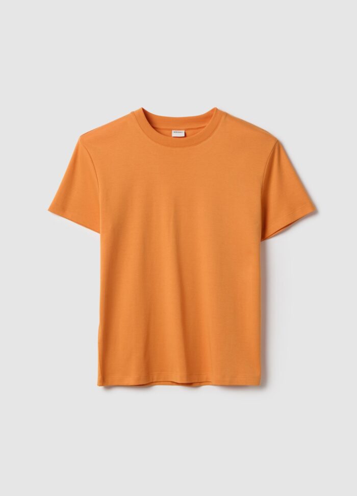 STEFANEL Regular fit pure cotton crew neck T-shirt Orange - Image 5