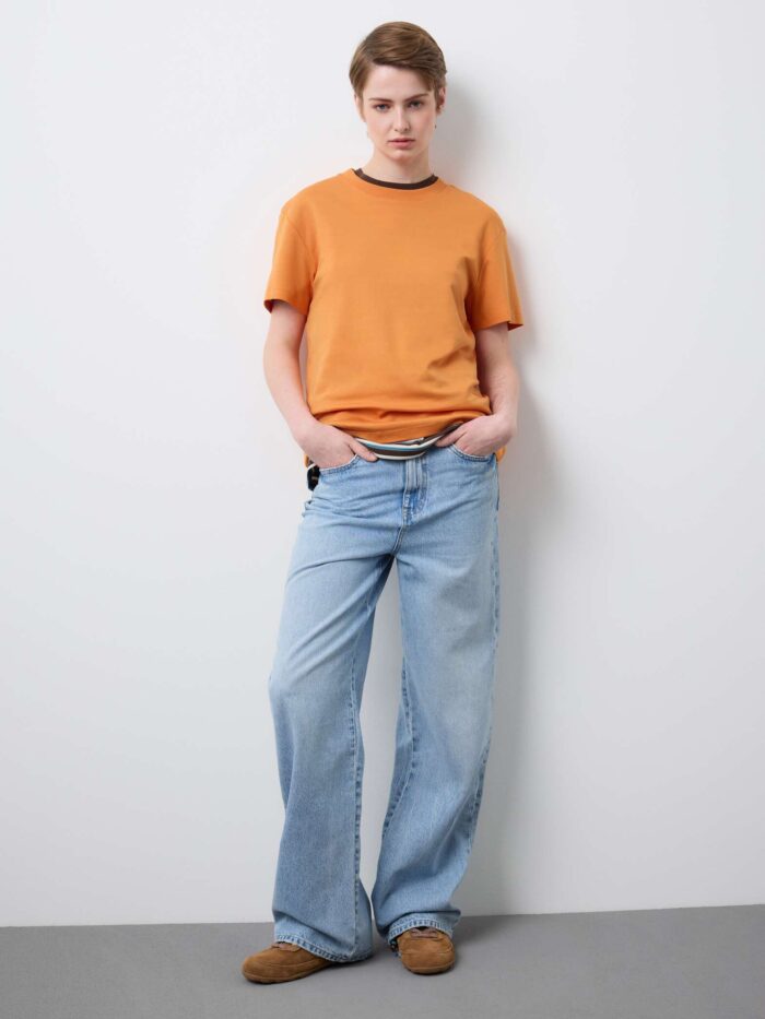 STEFANEL Regular fit pure cotton crew neck T-shirt Orange - Image 3