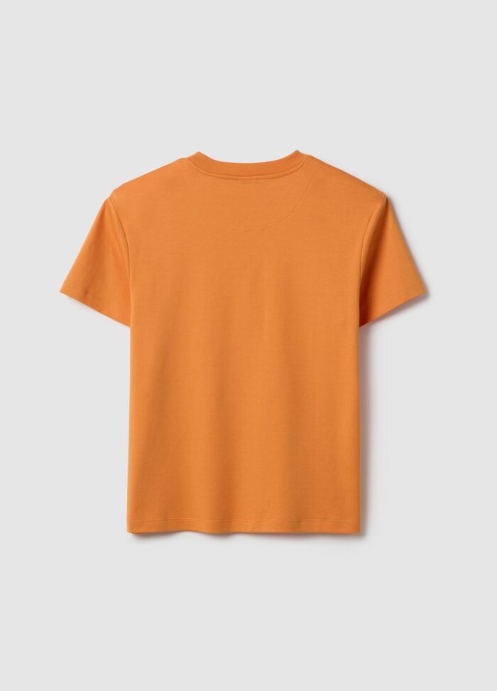 STEFANEL Regular fit pure cotton crew neck T-shirt Orange - Image 6