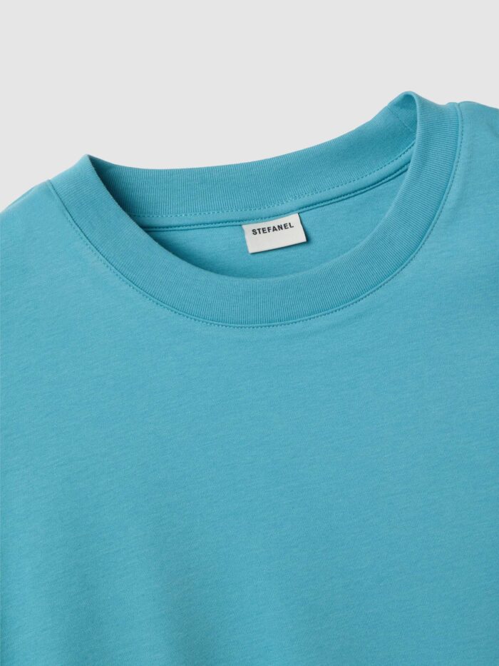 STEFANEL Regular fit pure cotton crew neck T-shirt Light blue - Image 7