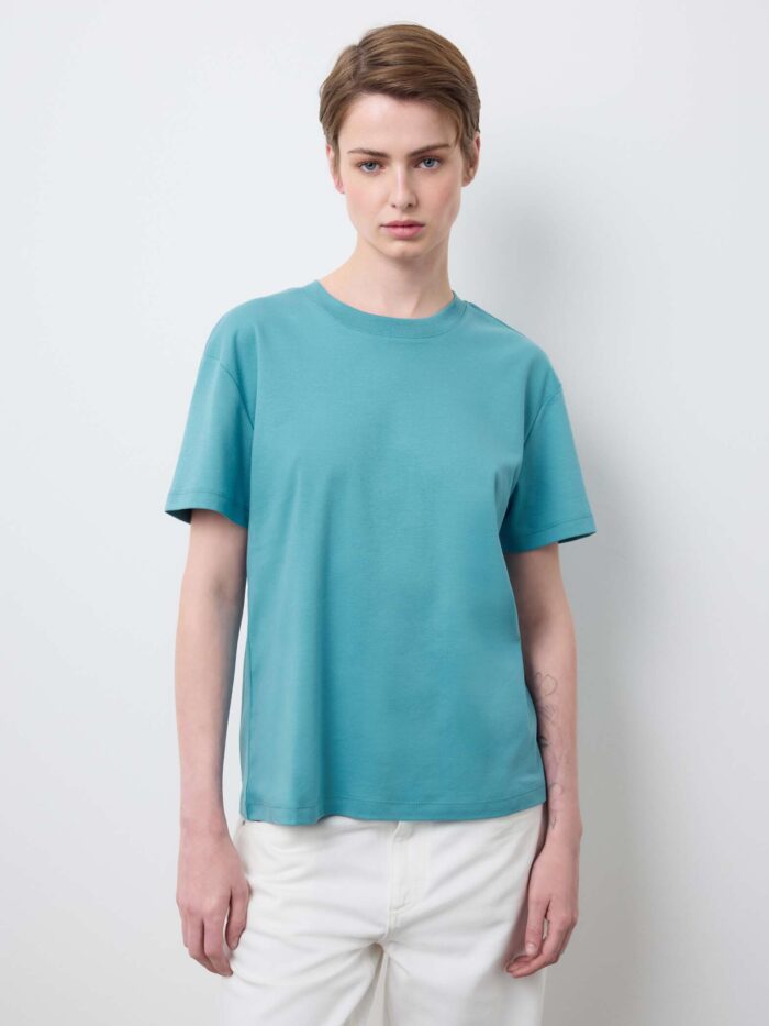 STEFANEL Regular fit pure cotton crew neck T-shirt Light blue - Image 2