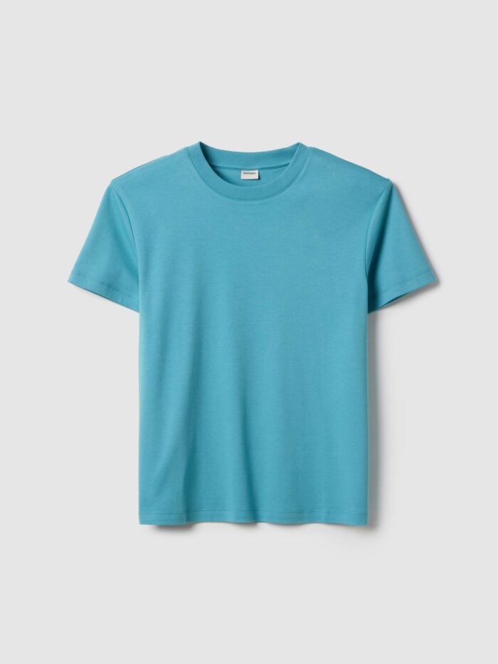 STEFANEL Regular fit pure cotton crew neck T-shirt Light blue - Image 5
