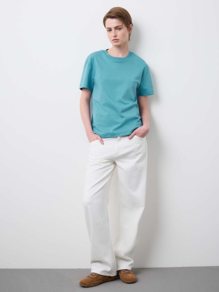 STEFANEL Regular fit pure cotton crew neck T-shirt Light blue - Image 3