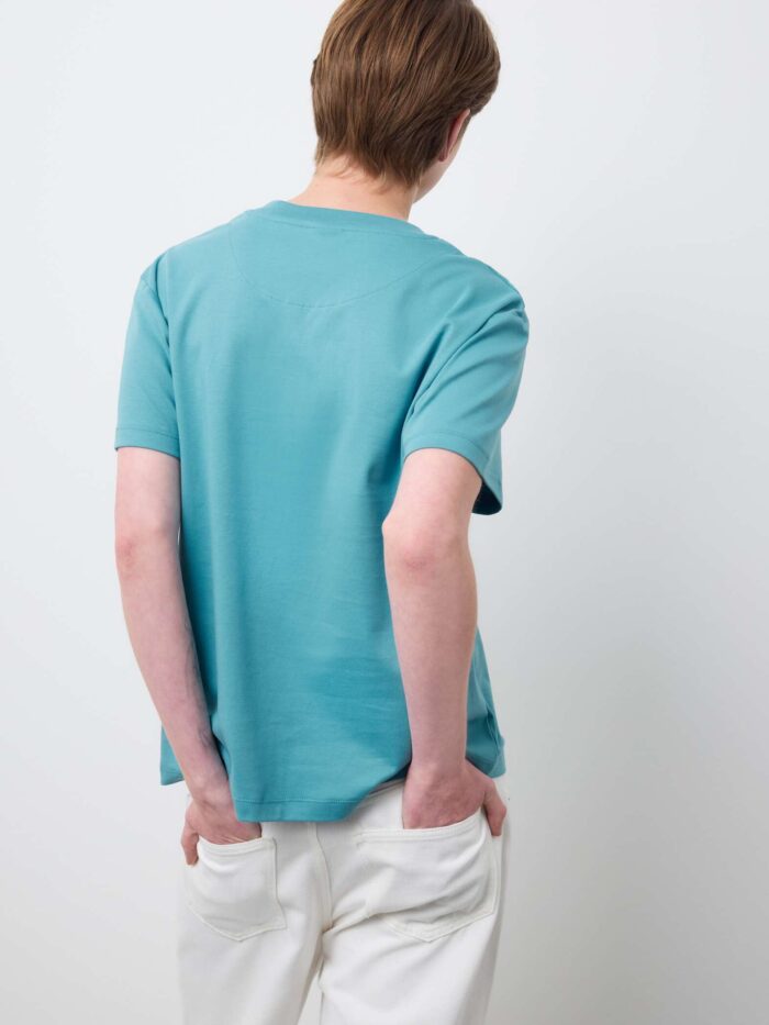 STEFANEL Regular fit pure cotton crew neck T-shirt Light blue - Image 4