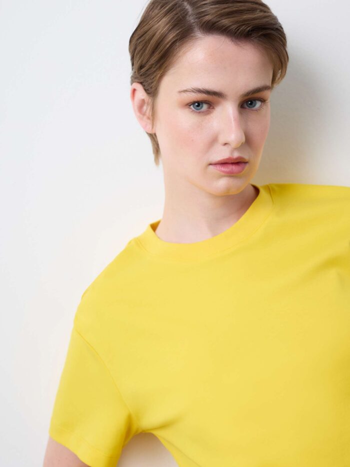 STEFANEL Regular fit pure cotton crew neck T-shirt Yellow - Image 2