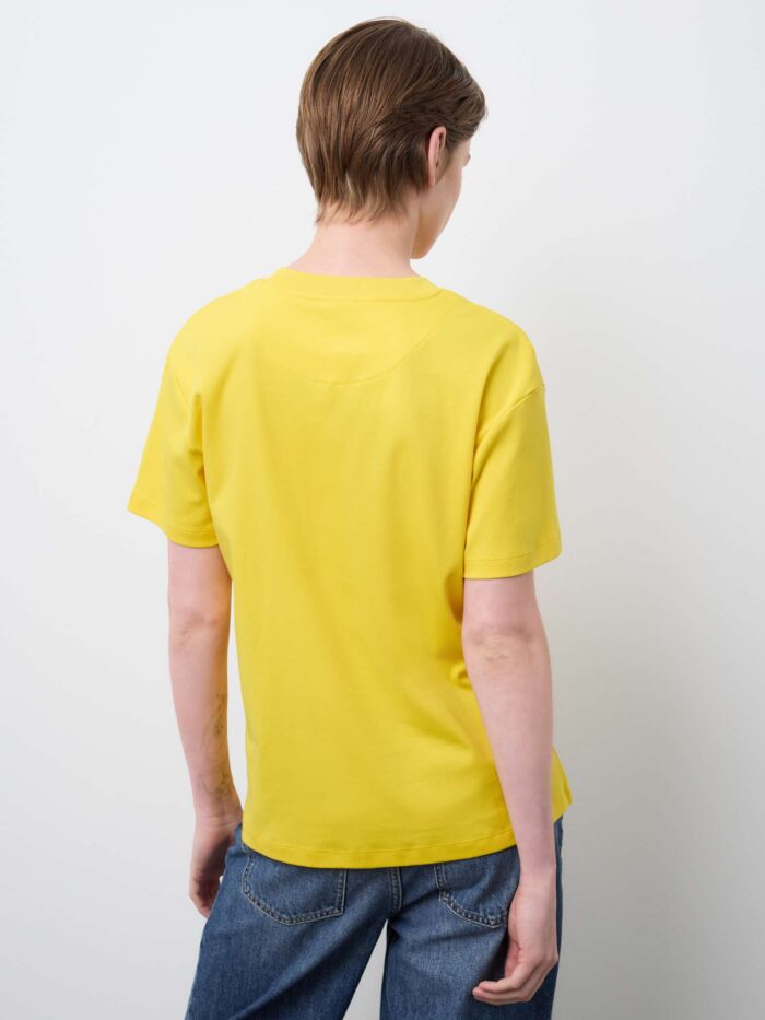 STEFANEL Regular fit pure cotton crew neck T-shirt Yellow - Image 4