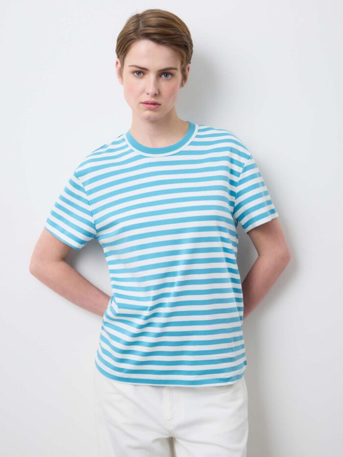 STEFANEL Regular fit striped pure cotton  White/Light Blue - Image 2
