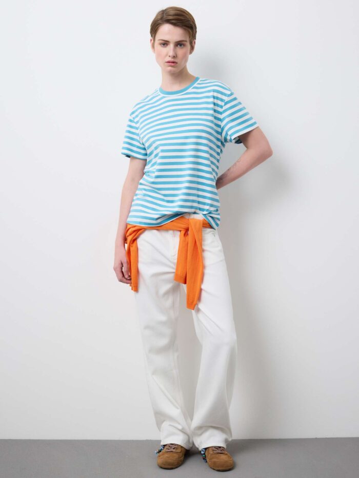 STEFANEL Regular fit striped pure cotton  White/Light Blue - Image 3