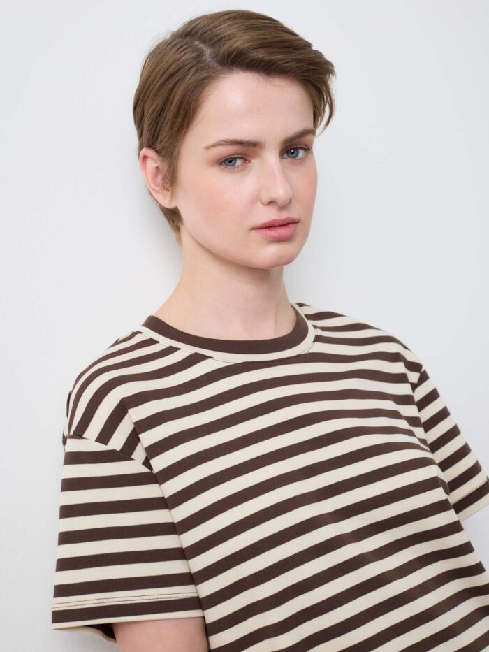 STEFANEL Regular fit striped pure cotton Beige Brown - Image 2
