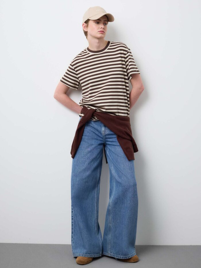 STEFANEL Regular fit striped pure cotton Beige Brown - Image 3