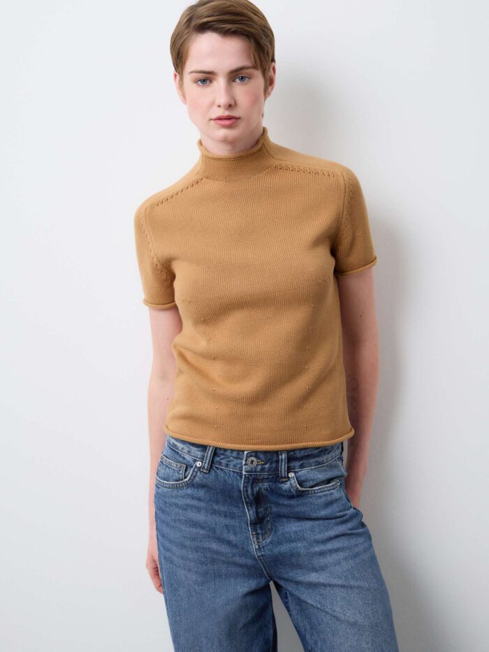 STEFANEL cotton crew neck regular fit top Camel - Image 2