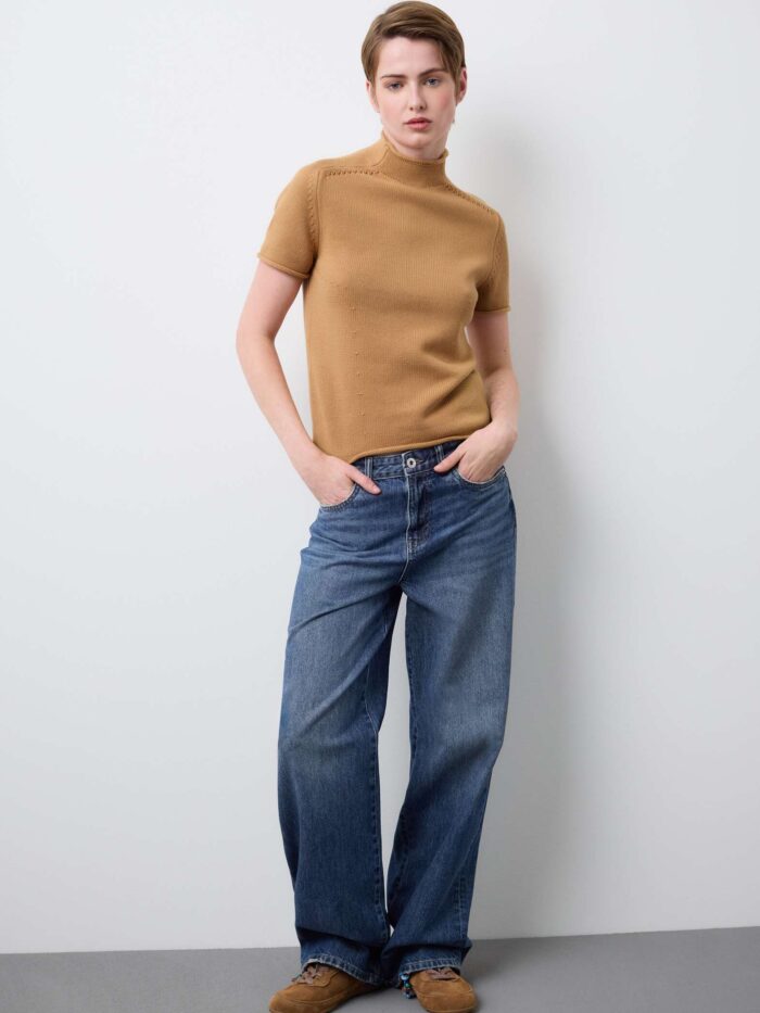 STEFANEL cotton crew neck regular fit top Camel - Image 3