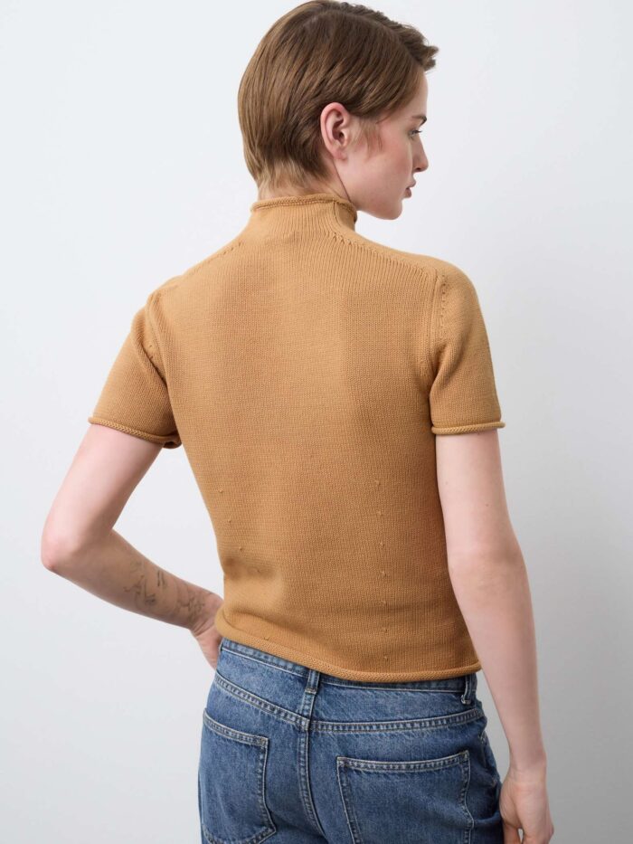 STEFANEL cotton crew neck regular fit top Camel - Image 4