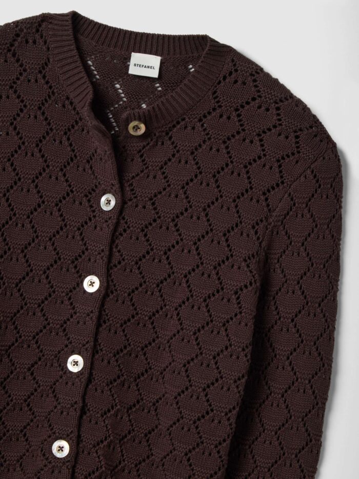 STEFANEL pure cotton regular fit cardigan with lace pattern Brown - Image 5