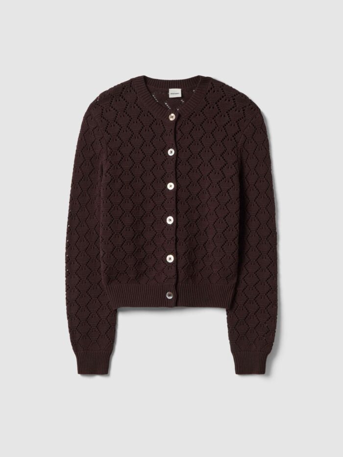 STEFANEL pure cotton regular fit cardigan with lace pattern Brown - Image 6