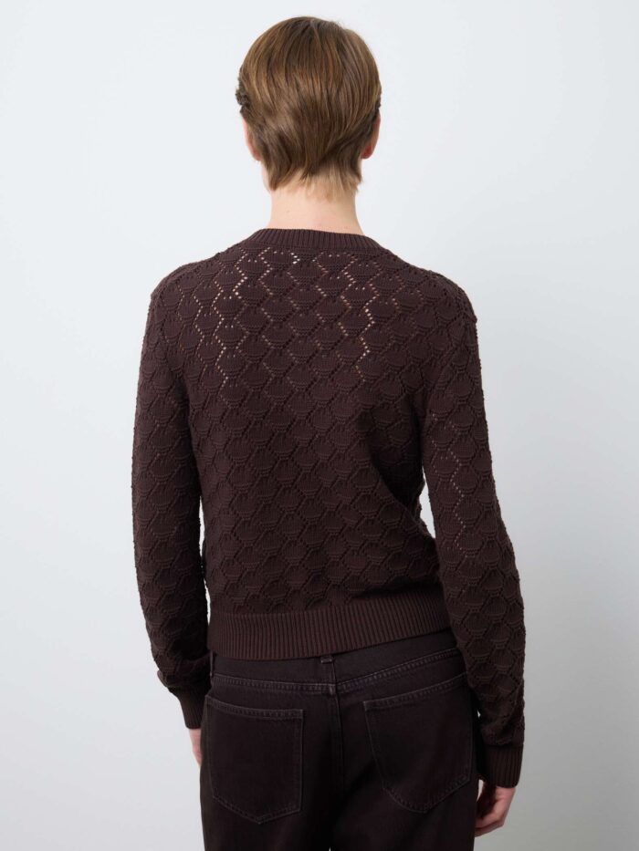 STEFANEL pure cotton regular fit cardigan with lace pattern Brown - Image 4