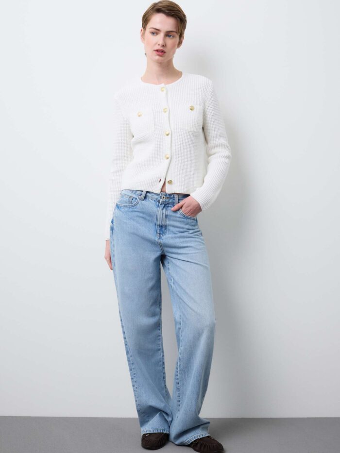 STEFANEL Pure cotton cardigan, regular fit with buttons White - Image 3